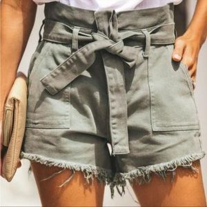 Fashion Nova Green Raw Hem Shorts Size 3